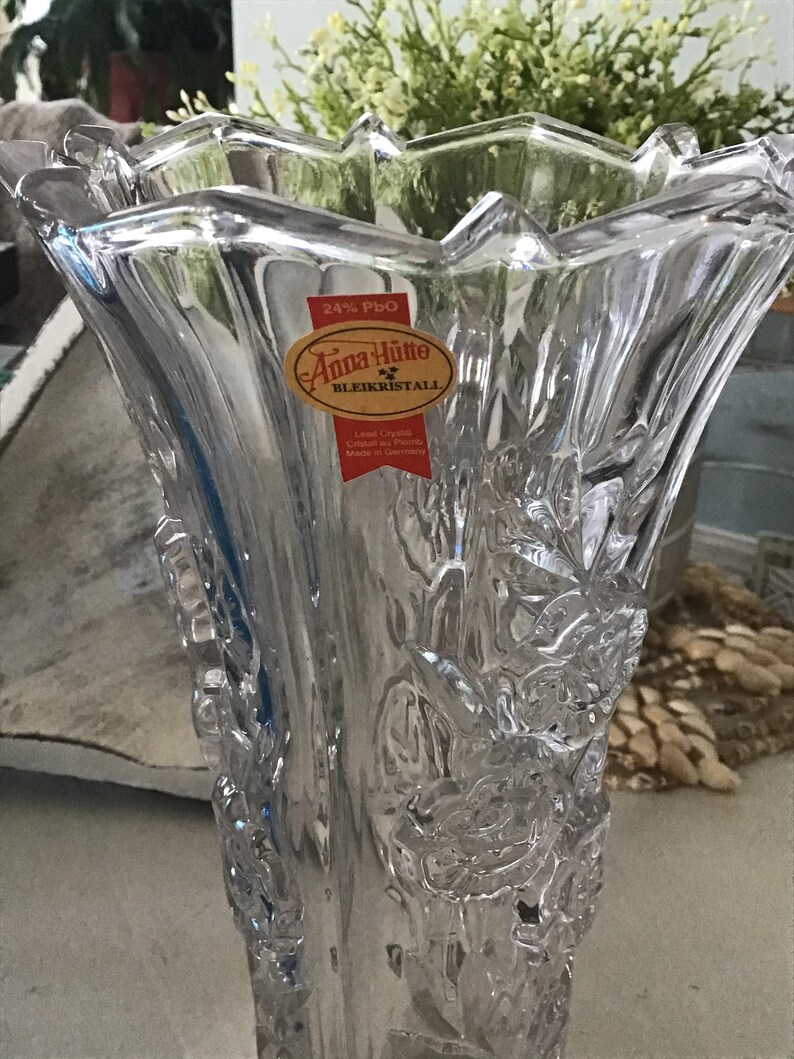 Anna Hutte Lead Crystal Vase Raised Roses Bleikristall Etsy