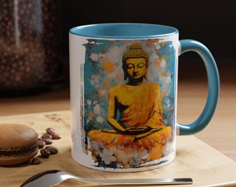 Golden Buddha Coffee Mug, Abstract Zen Meditation Gift
