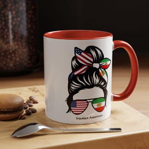 Iranian-American Flag Messy Bun Coffee Mug, American Flag Mug, Persian Gift, Persian Flag Mug, Iran Pride, Persian Pride Mug, Patriotic Cup