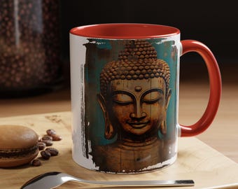 Smiling Buddha Mug, Abstract Art, Zen Meditation Gift