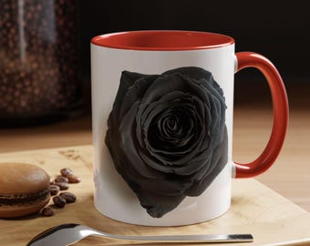 Black Rose Coffee Mug, Romantic Floral Cup