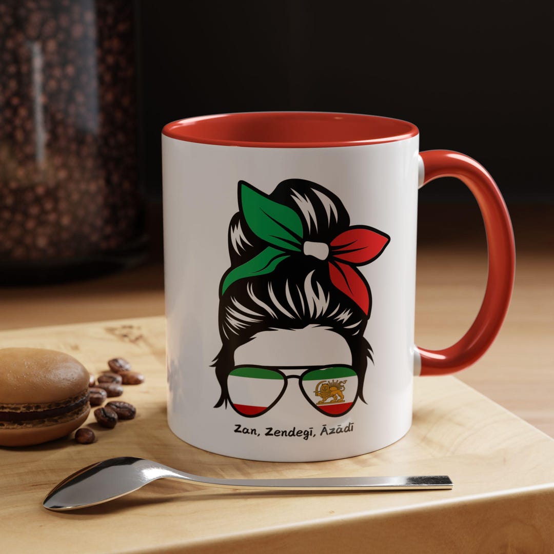 Iranian Flag Messy Bun Woman Life Freedom Coffee Mug, Persian Gift ...