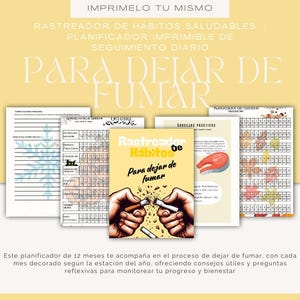 Rastreador de Hábitos Saludables para Dejar de Fumar | Planificador Imprimible de Seguimiento Mensual