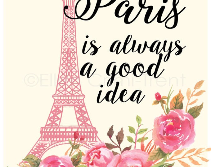 Paris is always a good ideawatercolor rosesgifts for her mothers day gift pink roses wall art paris wall art