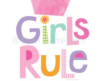 Kids Wall Art- Girls Rule typography print|baby girl decor| girls nursery decor| girls wall art