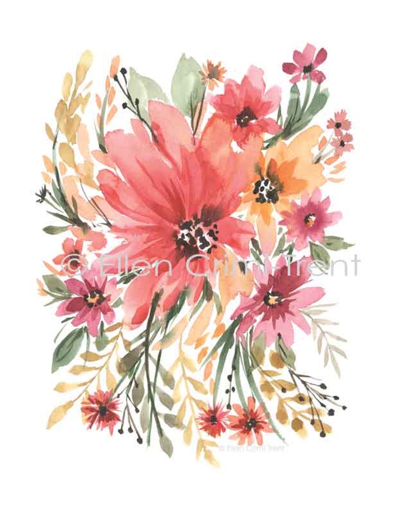 Boho Chic watercolor flowers/watercolor pink flowers/watercolor decor/ Wall decor/ Floral wall art/ gifts for her/ Mothers Day image 2