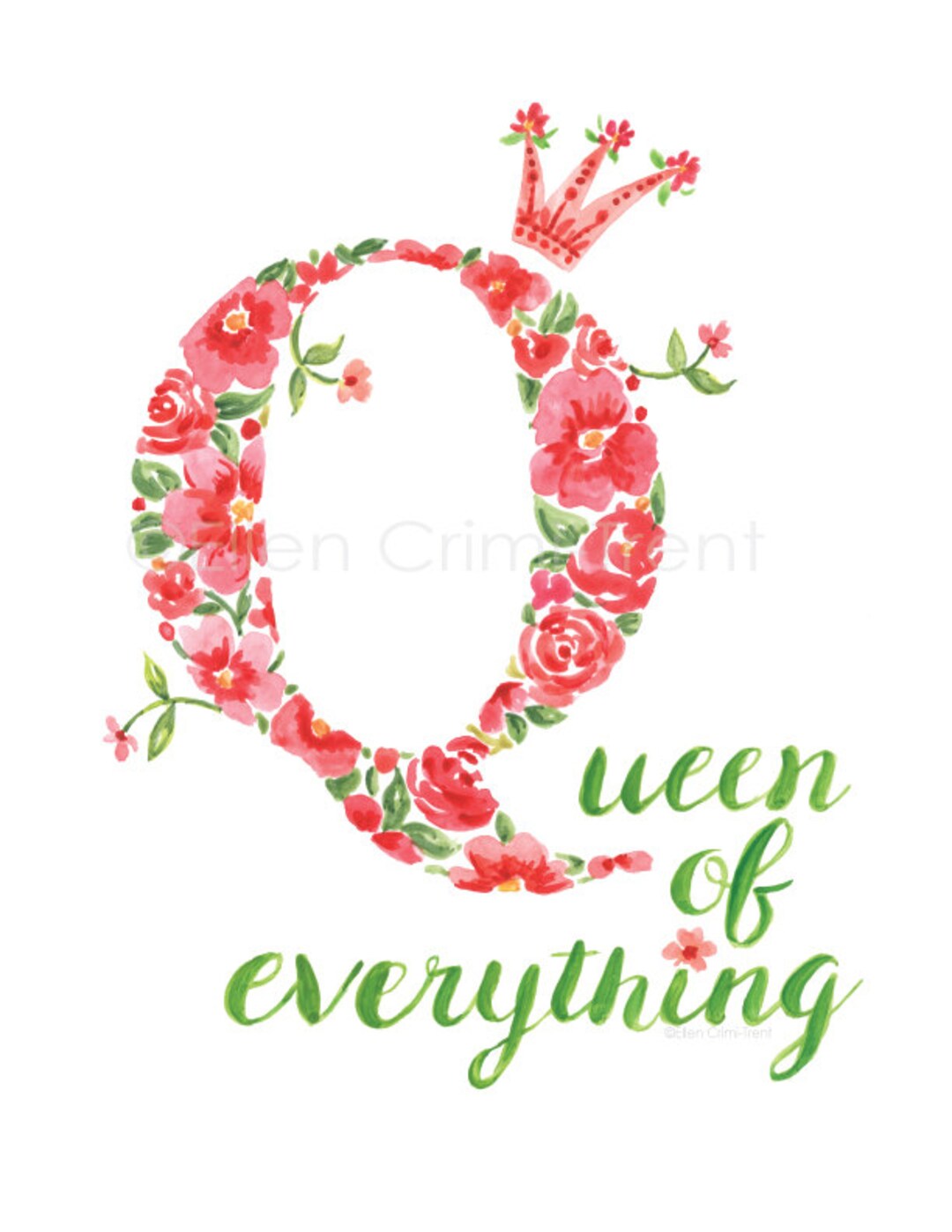 Queen of Everything, Watercolor Print, Mothers Day Gift, Watercolor Typography, Watercolor ...