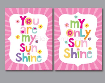 Kids Wall Art-typography-You are my sunshine print set for girls-