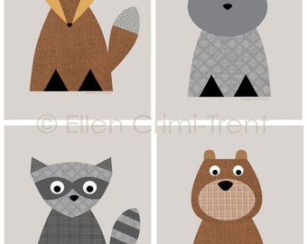 Kids Wall Art- Woodland Animal print set