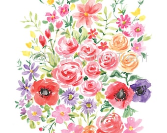 Watercolor Bouquet/watercolor print/watercolor flowers/ flowers print