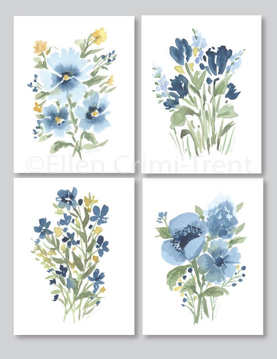 Blue Meadow aquarelle fleurs / Art mural botanique / Aquarelle - Etsy Canada