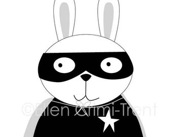 Monochrome Nursery/Black and white superhero bunny/kids black and white/ superhero decor/ modern nursery