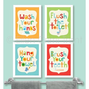 Kids Bathroom Decor- Kids bathroom Wall art/bathroom manners/ kids wall art/ nursery wall decor/wash your hands/ brush your teeth