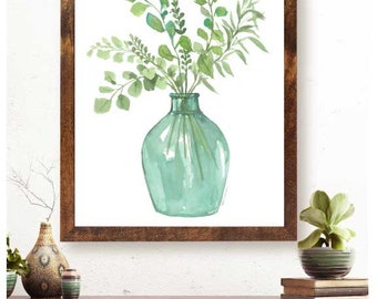 Greenery Wall art/  Eucalyptus wall art/ Watercolor Eucalyptus decor/ cottage decor/ plant wall art/ plant wall decor