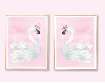 Baby Girls Wall Decor/ Girls nursery decor/ watercolor swan/ girls wall art/ baby shower gift