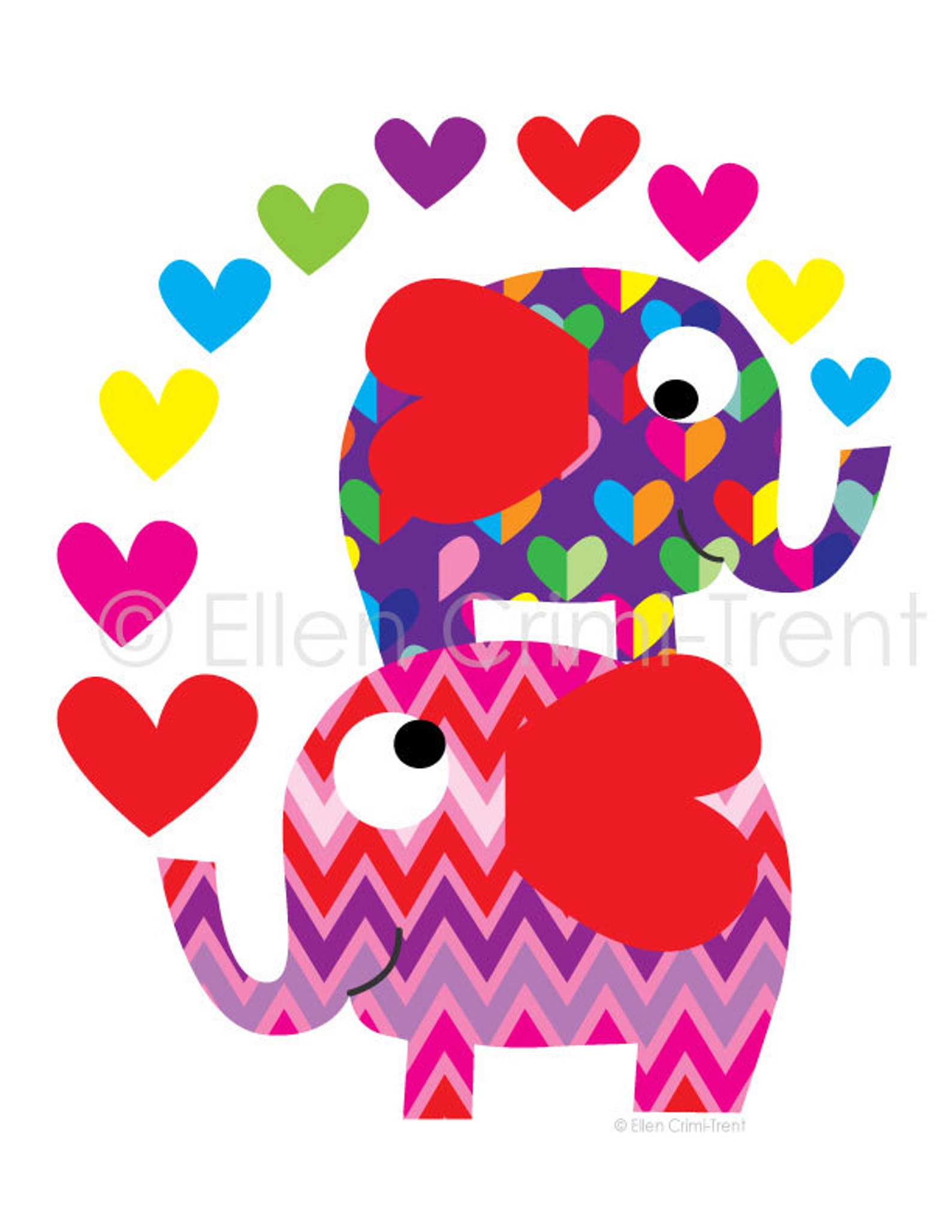Kids Wall Art- Chevron Elephants With Hearts- - Etsy