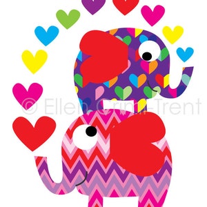 Kids wall art- Chevron elephants with hearts-