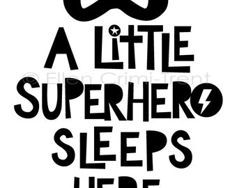 Boys monochrome nursery wall art/ black and white nursery decor/ boys typography decor/ superhero wall art