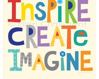 Inspire create Imagine/kids wall art/ kids wall decor/ typography decor/ inspirational decor/ handwritten words