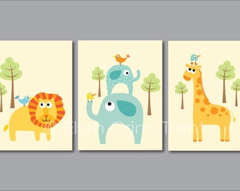 Kids Wall Art-zoo animal print set-nursery decor