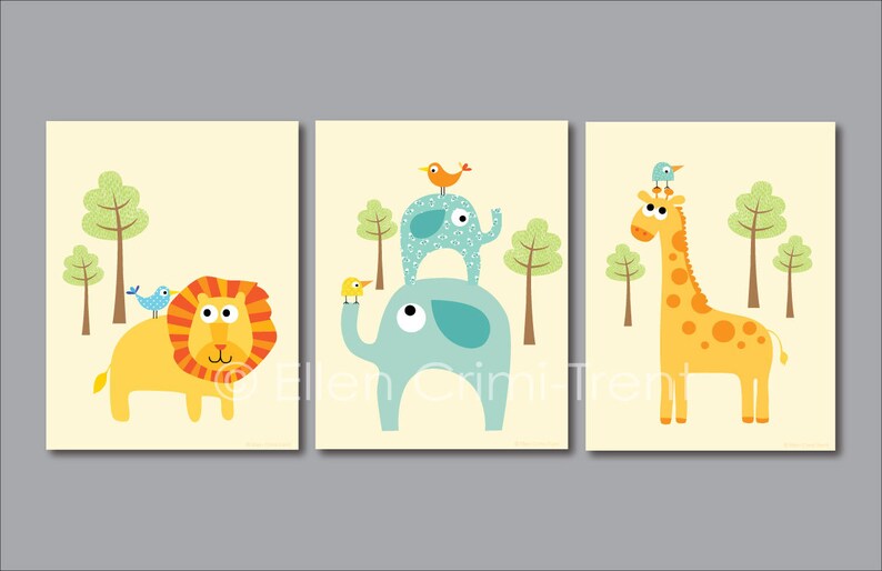 Kids Wall Artzoo Animal Print Setnursery Decor Etsy