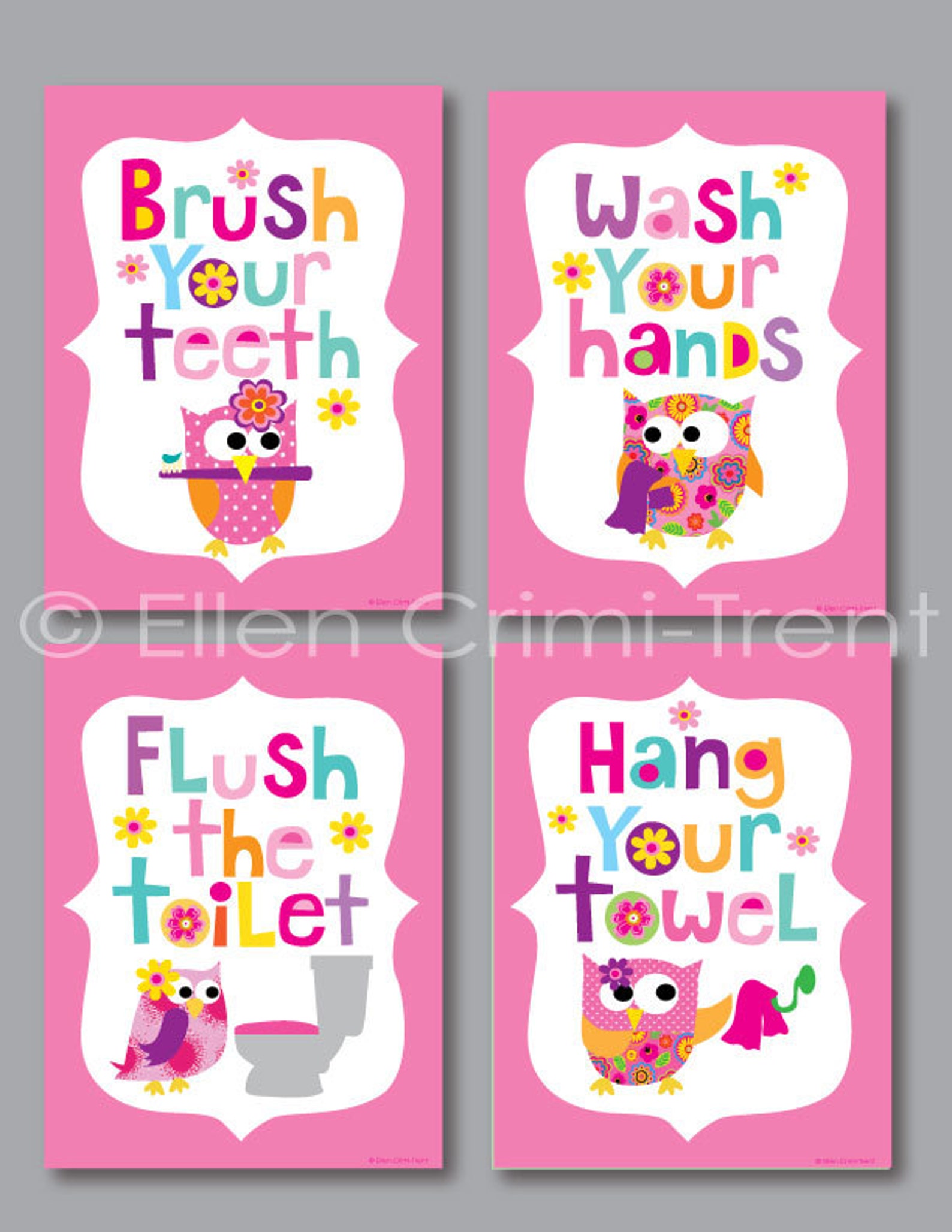Kids Bathroom Art Girls Print Set - Etsy