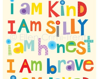 Kids Wall Art- I am kind I am brave I am smart|nursery decor| inspirational decor| typography art