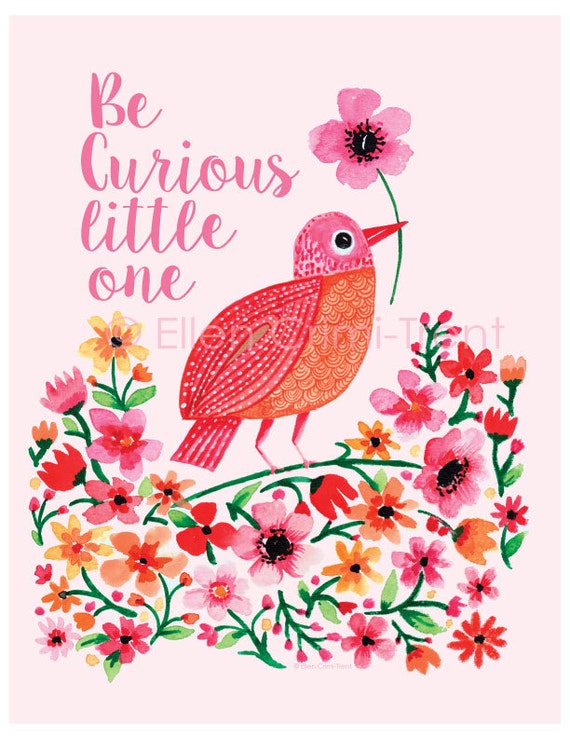 Rosa Acuarela Ave O Ninas Vivero Decoracion Arte De La Pared Etsy