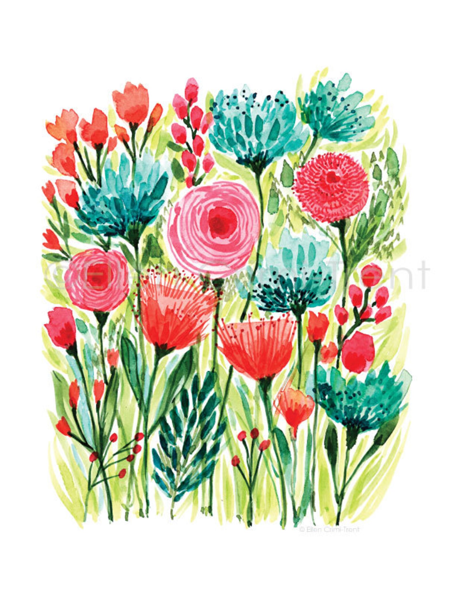 Watercolor Flowers/ Aqua and Coral/ Watercolor Wall Art/ Etsy