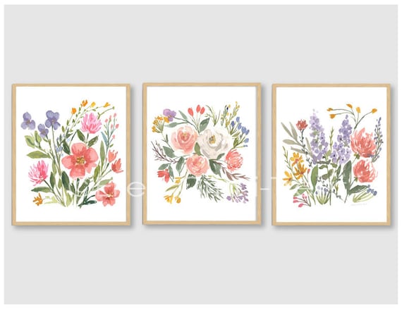 Watercolor Floral Prints/ Wildflower Wall Art/ Set of 3 Prints
