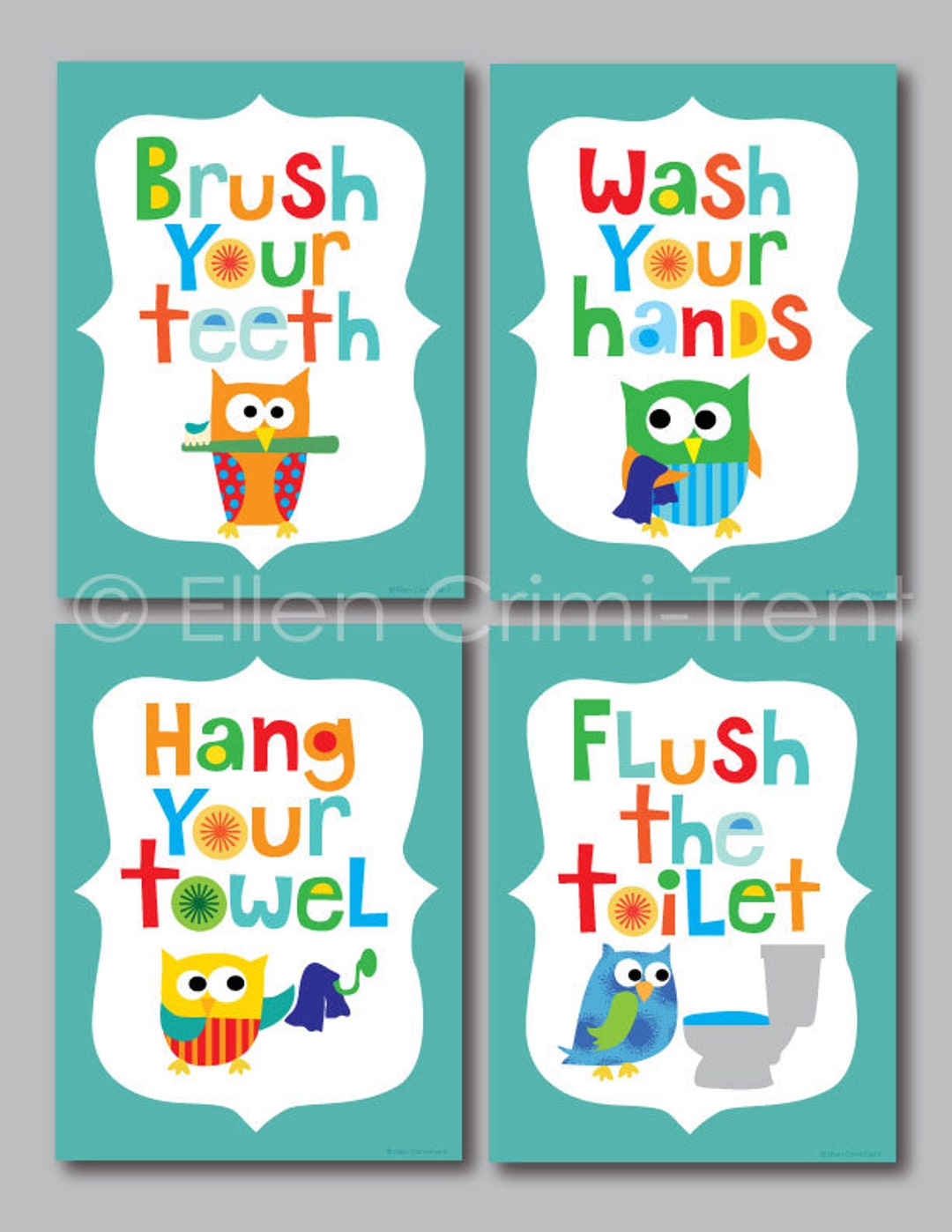 Kids Wall Art- Boys Bathroom Prints-print Set - Etsy