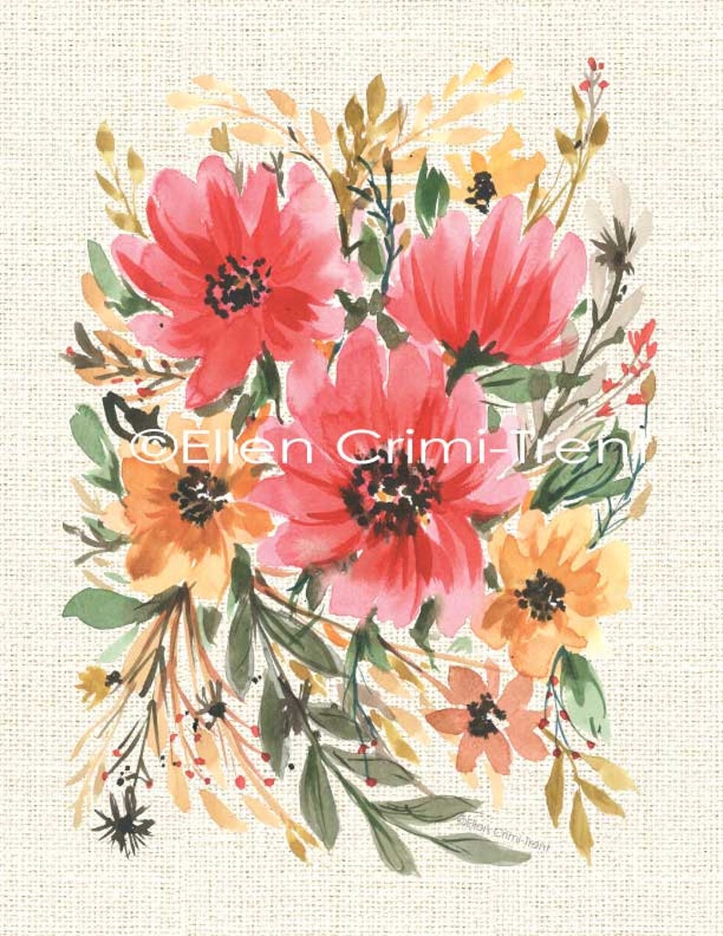 Boho Chic decor /Watercolor floral art/boho floral/pink watercolor flowers/watercolor wall art/ floral wall decor/gift for her/ image 2