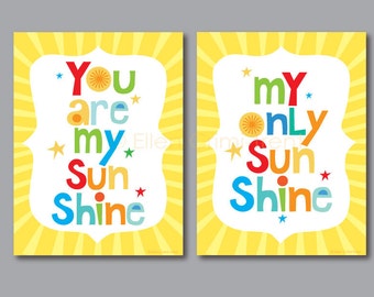 Kids Wall Art-Typography-You are my sunshine print set- nursery decor