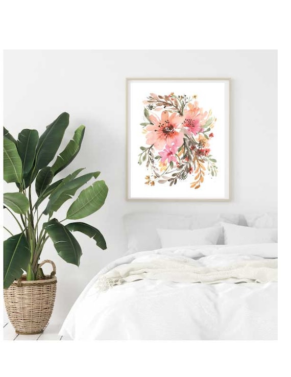 Watercolor Wall Boho Watercolor Romantic Decor/ Chic Etsy Floral/ for - Decor/ Romantic Wall Art/ Wall Her Decor/gifts