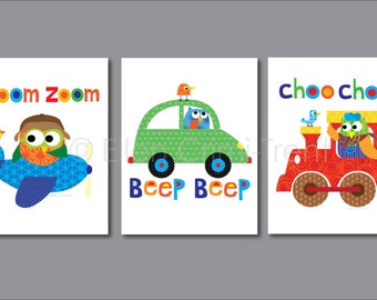 Kids Wall Art- nursery print set- Transportation|baby boy decor| boy nursery decor