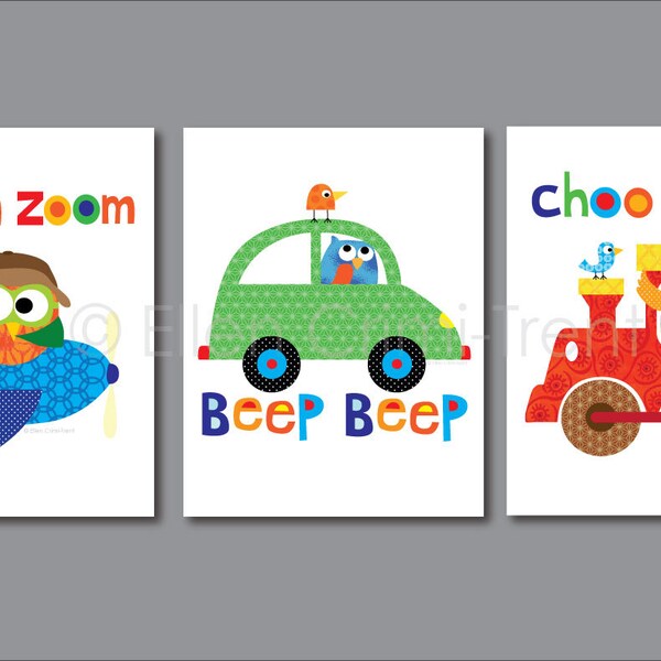 Kids Wall Art- nursery print set- Transportation|baby boy decor| boy nursery decor