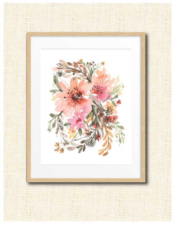 Boho Romantic Decor/ for Wall - Decor/ Romantic Watercolor Floral/ Her Art/ Wall Watercolor Chic Etsy Decor/gifts Wall