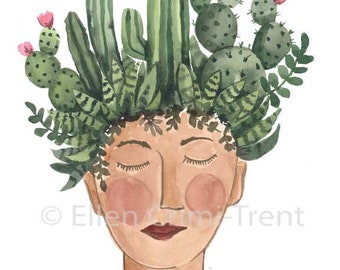 Cactus Wall Art/ Cactus Lady Tan skin/ Tropical Wall Art/ cactus wall decor/ watercolor botanical/southwestern wall art/