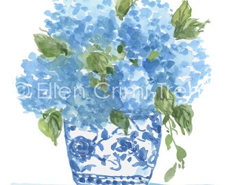 Chinoiserie Art/ Chinoiserie Wall Decor/ Blue Hydrangea Wall Art/ Blue and White decor/ Ginger Jar Art/ Chinoiserie Wall Art