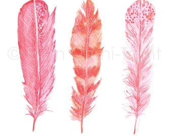 Watercolor art print/watercolor feathers/pink watercolor feathers/ girls room decor