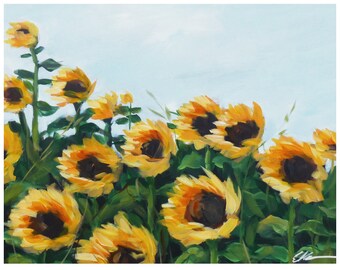 Sunflower field painting/sunflower print/farmhouse decor/farmhouse wall art/sunflower decor/cottage decor/ sunflower wall art