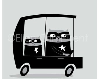 Monochrome Nursery/kids black and white decor/ Superhero Wall art/ Black and white Superhero art/ kids wall decor/ Cat wall art