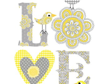 Kids Wall Art-Gray -Yellow Love print- Art Decor