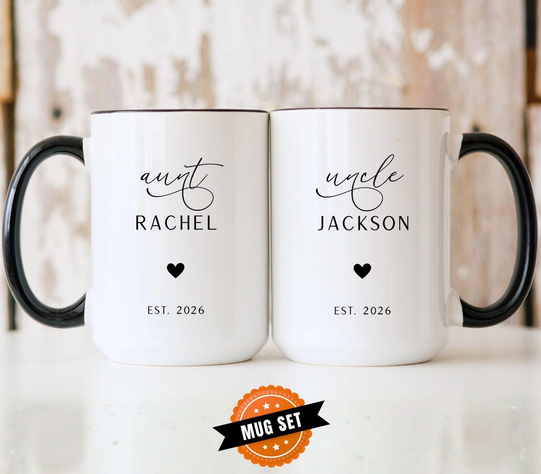 Custom Aunt and Uncle Mug Set With Name, Pregnancy Reveal Gift for ...