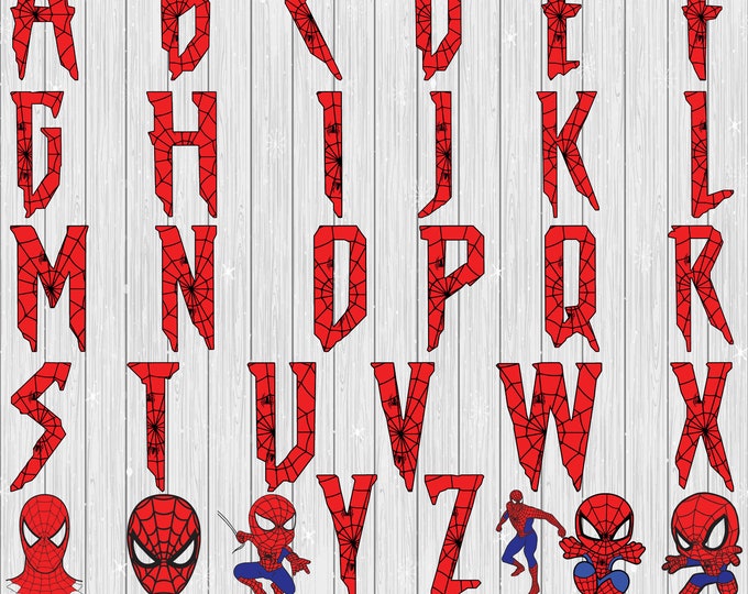 Paquete de SVG de Spiderman, Paquete de fuente de Spiderman, Fuente de ...