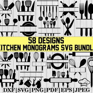 Köksmonogram Svg-paket, bakmonogram Svg, matlagningsmonogram Svg, köksmonogram Clipart, , bakmonogram Svg, monogram Svg, Png, Dxf
