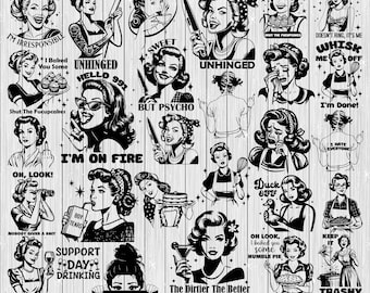 Retro Housewife Svg Bundle, Retro Women Svg, Vintage Housewife Svg