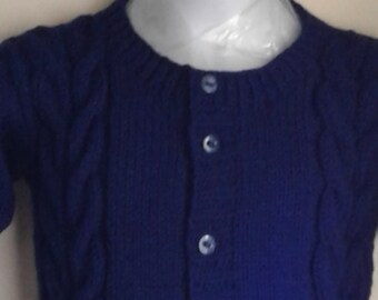 Vintage Toddler Kids 70s Navy Blue Acrylic Knit V-neck Cardigan