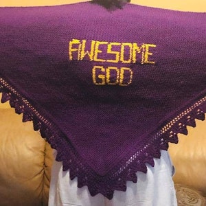Handknit God Shawl, Awesome God Shawl, Scripture Shawl, Christian Apparel, Handknit Prayer Shawl, Testimony Shawl, Jesus is Lord top, 60x30
