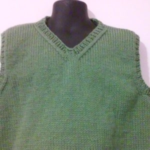 Hand Knit Child V-neck Green Sweater Vest, size 4T